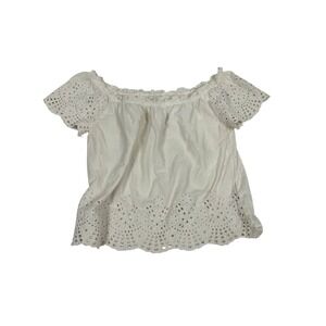 Hollister Womens White Eyelet Embroidered Off The Shoulder Crop Top Small